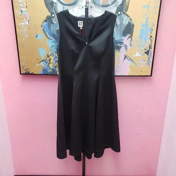 Anne Klein Black Satin Look Sleeveless Dress - Picture 1 of 4